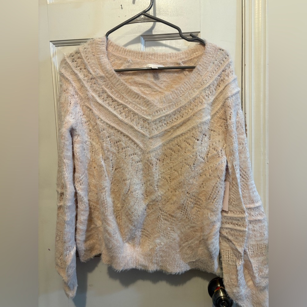 LC Lauren Conrad Eyelash Pointelle V-Neck Sweater